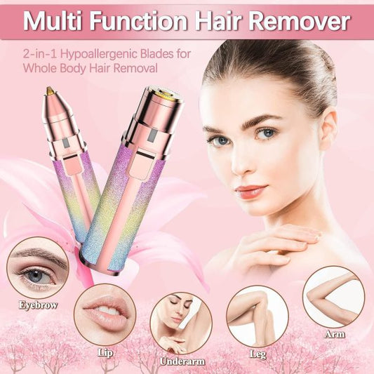 2-in-1 Rechargeable Hair Remover – Painless Face & Body Trimmer with USB Cable & Cleaning Brush (Random Color)