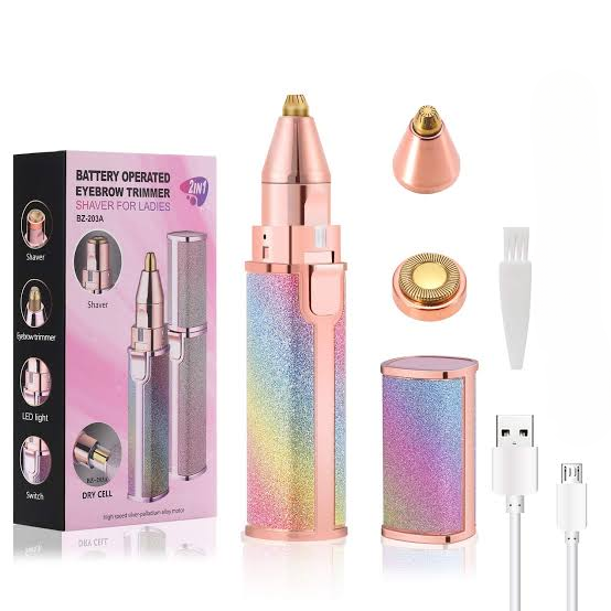 2-in-1 Rechargeable Hair Remover – Painless Face & Body Trimmer with USB Cable & Cleaning Brush (Random Color)