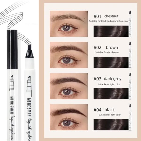 4-Tip Waterproof Eyebrow Pen – Fine Sketch Tattoo Tint for Natural, Long-Lasting Brows