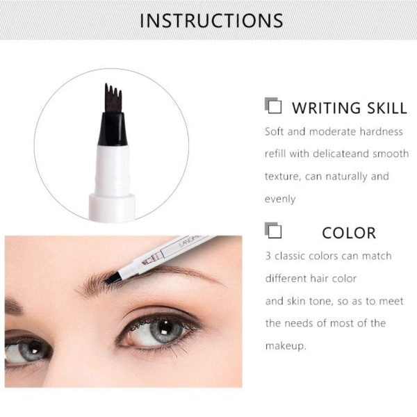 4-Tip Waterproof Eyebrow Pen – Fine Sketch Tattoo Tint for Natural, Long-Lasting Brows