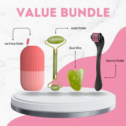 Facial Roller Combo Pack – Jade Roller, Ice Roller & Derma Roller | 3-in-1 Skincare Massage Set