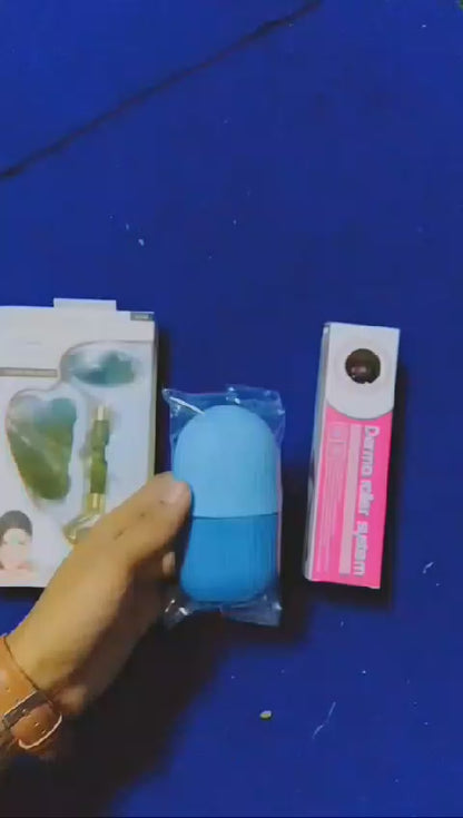 Facial Roller Combo Pack – Jade Roller, Ice Roller & Derma Roller | 3-in-1 Skincare Massage Set
